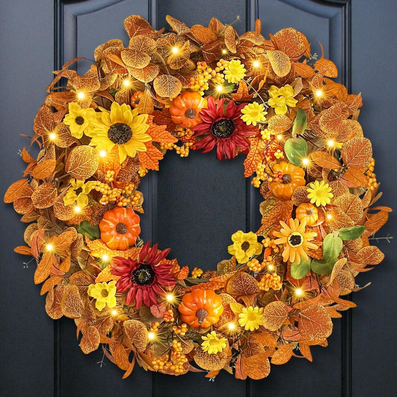 Fall Wreaths with Lights, Fall Wreaths for Front Door Outside